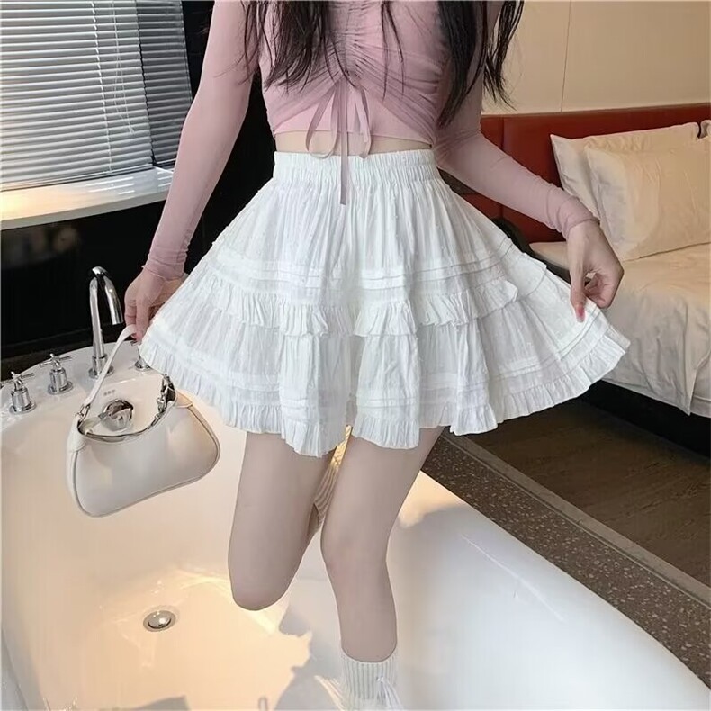 白色半身裙女2025夏季新款高腰a字芭蕾蛋糕裙短裙小个子辣妹包臀,女包手腕包,星座1210-1