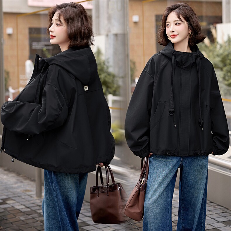 短款风衣外套女2024秋季新款时尚宽松显瘦小个子气质休闲连帽上衣,女装风衣,美沁