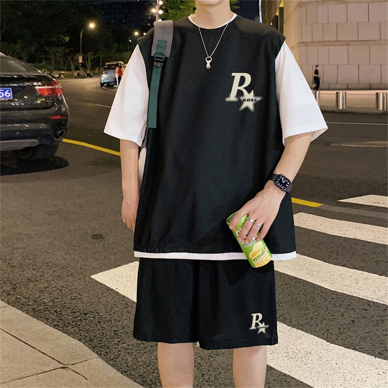 华夫格套装潮流休闲短袖短裤两件套FTZ3037-P55控78,男装牛仔裤,电商B370