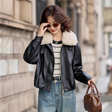 【冬季女装新款】可脱卸毛领休闲加绒保暖皮棉P-145，女装皮衣，简古