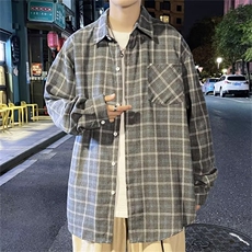 格子衬衫男士长袖春秋季新款宽松休闲痞帅潮流寸衬衣外套C037，男装衬衫，星座1116A-1（原606A）