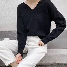 秋季新款纯色针织v领套头上衣时尚百搭，女装针织衫/毛衣，泰沅羊绒
