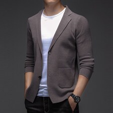 秋装中年男士商务休闲开衫外套2023秋季新款时尚针织衫西装男薄款，男装针织衫/毛衣，电商B212（原钱塘6029）