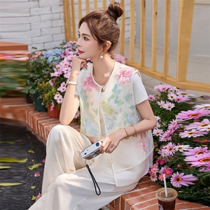 现货重工艺荷叶刺绣马甲阔腿裤女夏季休闲宽松两件套美静678P165,女装套装/套裙,美静678