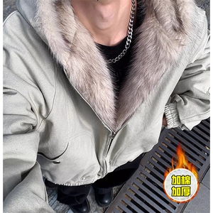 现货高品质美式高街冬季重磅硬挺短款座山雕毛领棉衣男女加厚外套图片