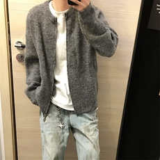 美式复古灰色开衫毛衣外套男高级感慵懒风针织衫cleanfit短款夹克，男装针织衫/毛衣，星座813-2
