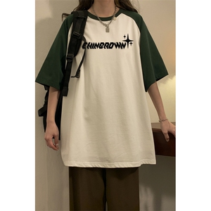 1中性风插肩袖设计T恤情侣女大码美式潮短袖T恤男DT8794P35控49图片