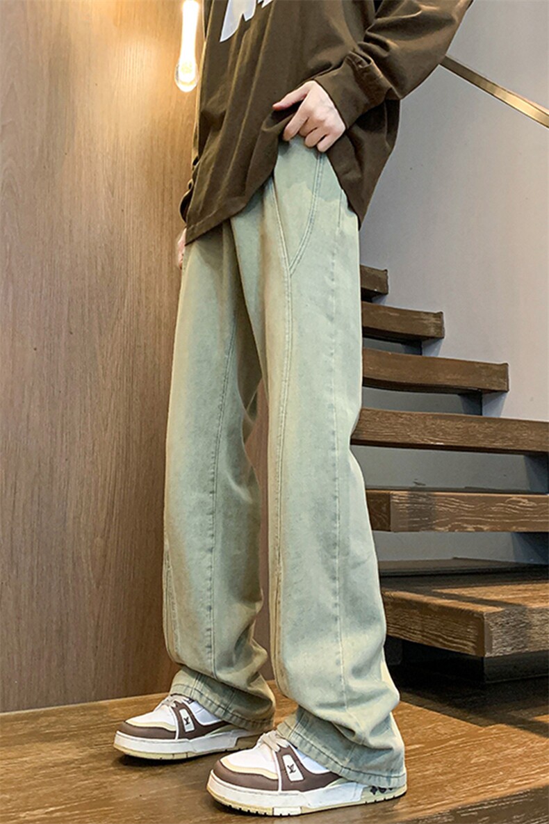 美式高街渐变水洗牛仔裤男款微喇拼接潮牌裤子复古KZ014P63加绒73,男装牛仔裤,电商B312