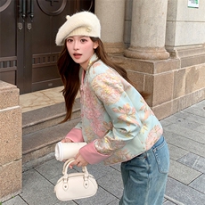 水衣源2706A新中式蕾丝拼接短款提花羽绒外套女，女装羽绒服，水衣源