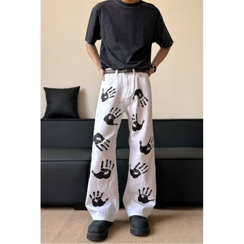 美式嘻哈裤子高街手掌印裤子牛仔裤男女青少年潮炸街裤NZK6069p55,男装牛仔裤,星座302B-2