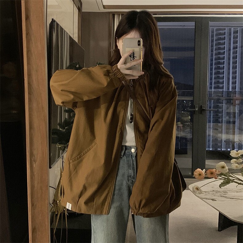 2024年新款港风美式潮流宽松百搭立领风衣夹克外套女 JK1261-P75图片