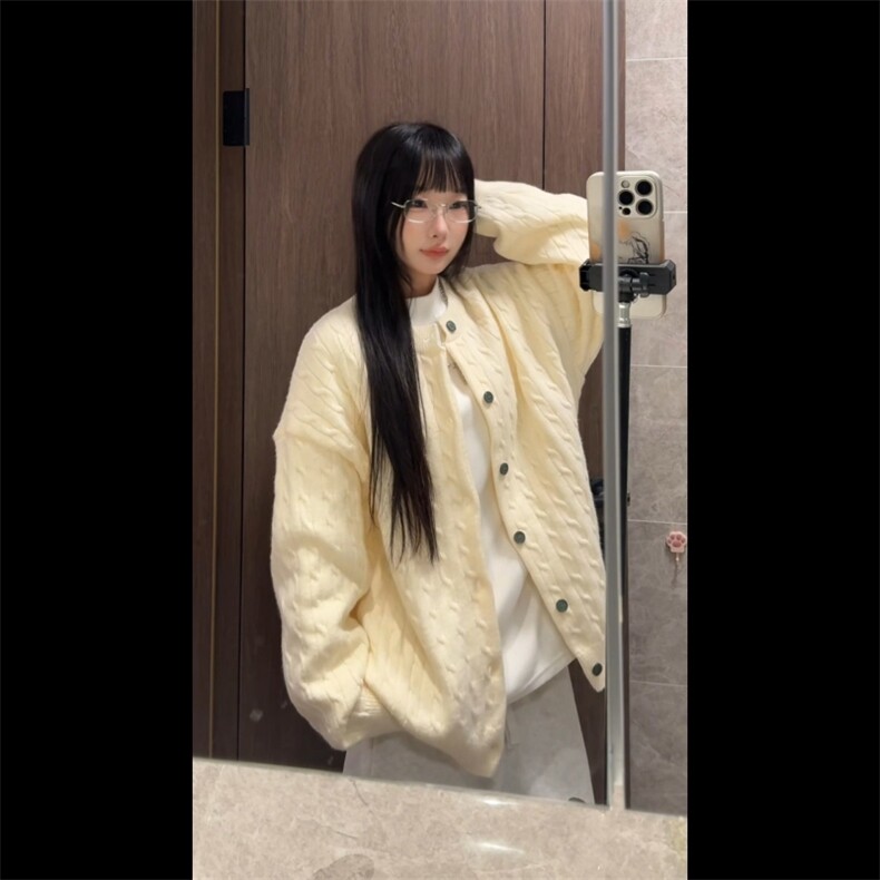 7436CG-SPP55韩系风黄色长袖单排扣针织开衫情侣洋气针织上衣,男装卫衣,星座614