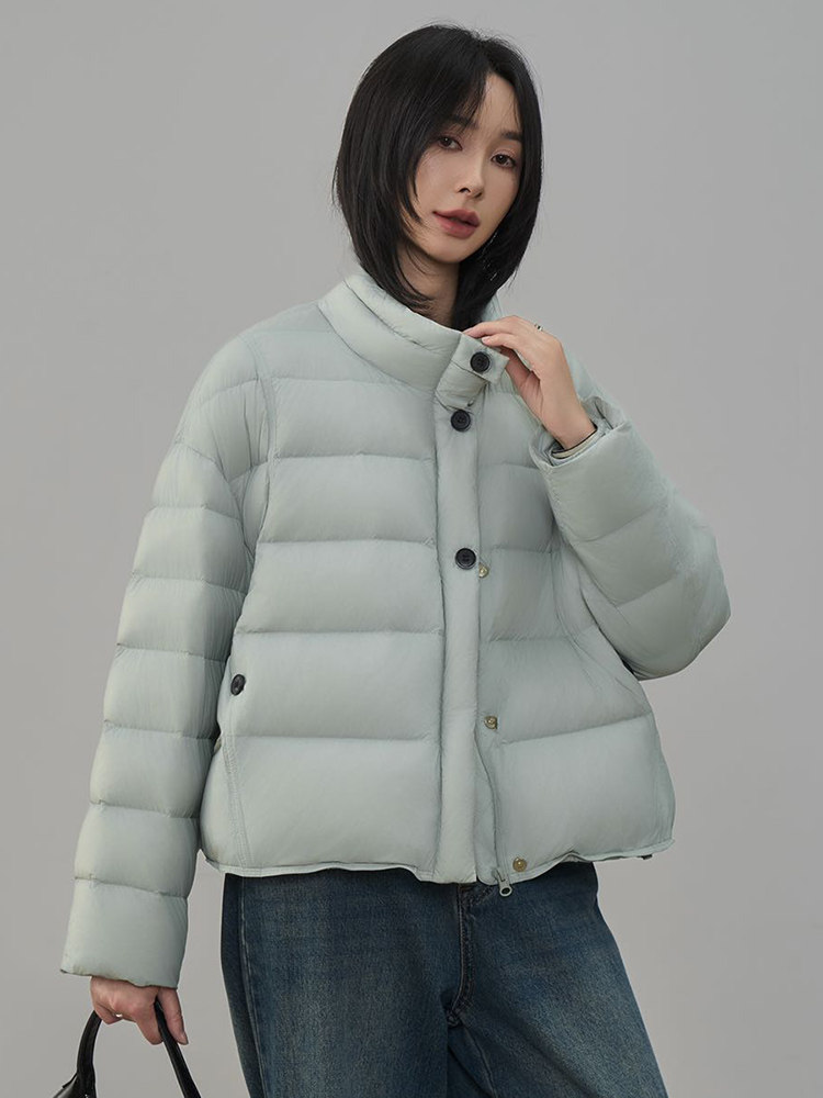 时尚拼色翻领短款羽绒服女2025冬季新款宽松休闲90白鸭绒保暖外套,女装羽绒服,阳光伊恋