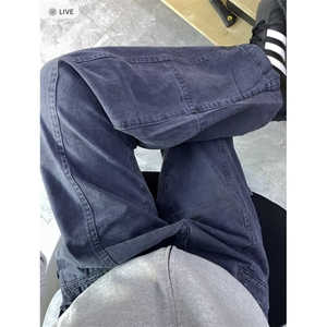 美式军绿色伐木工装裤宽松直筒复古高街潮牌伞兵阔腿裤DG01 P65特图片
