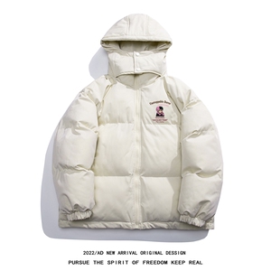 白底冬季时尚百搭宽松字母印花潮流连帽棉服外套MY213P115控158图片