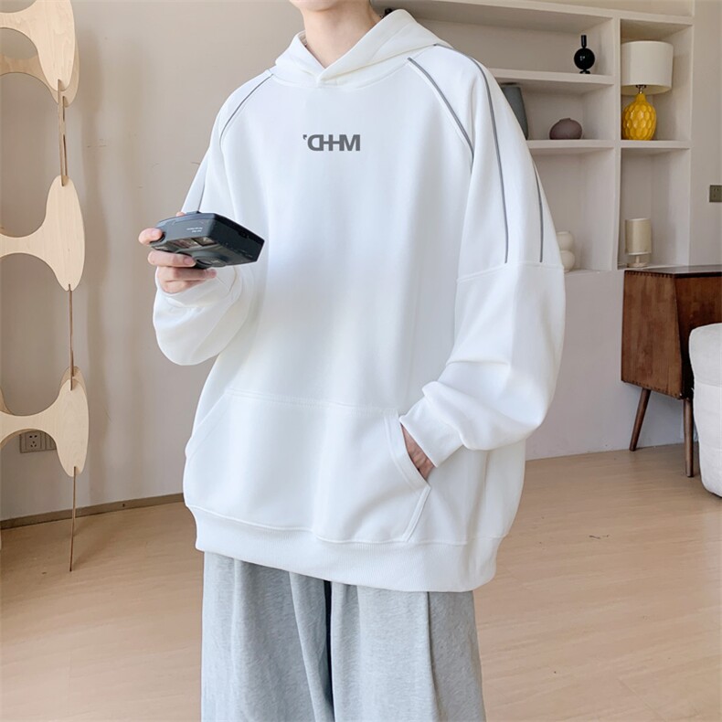 华棉内景秋冬ins韩版线条连帽卫衣男时尚宽松WY00667/P50加绒P55图片