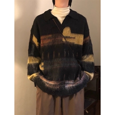 美式覆古chic撞色针织衫男女冬宽松bf慵懒风套头毛衣潮MZ897-P59，男装针织衫/毛衣，星座412-3