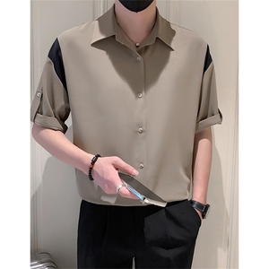 夏季薄款帅气短袖衬衫男士韩版ing潮时髦小众拼接撞色 CA627图片