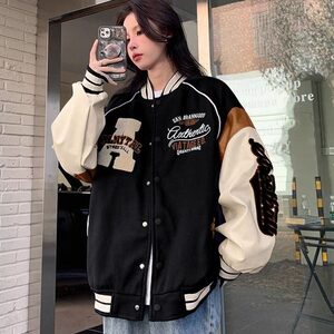 【有货】DW662-P68美式重工刺绣有内里春秋季女学生棒球服情侣款图片