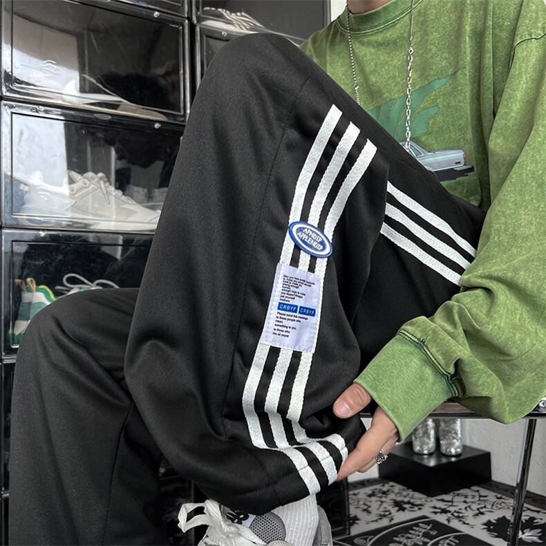 男裤子条纹运动长裤宽松直筒阔腿休闲裤高街vibe风潮K0146-P30图片