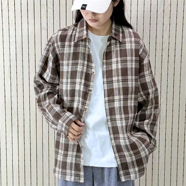 春季新款现货（跨境电商）格子男女情侣款潮流宽松格纹衬衣,男装衬衫,星座1107-1