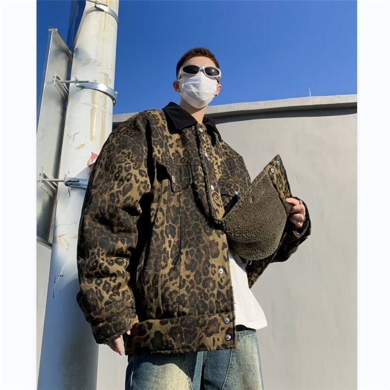 双面穿棉服外套豹纹高街帅气冬季保暖2024新款ins棉衣MF201-P92,男装棉衣,星座412-3