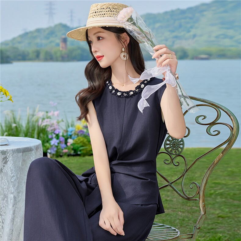 2026夏装麻料新款简约时尚休闲套装两件套,女装套装/套裙,美沁