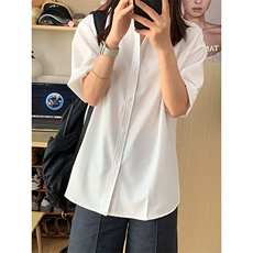 薄款冰丝短袖衬衫男简约纯色垂感休闲痞帅衬衣CS288-P20，男装T恤，星座301C-5