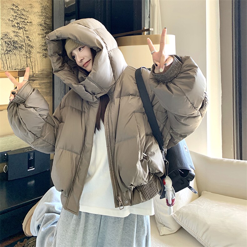 时尚设计感短款羽绒服女款冬季2025新款小个子洋气面包服连帽外套图片