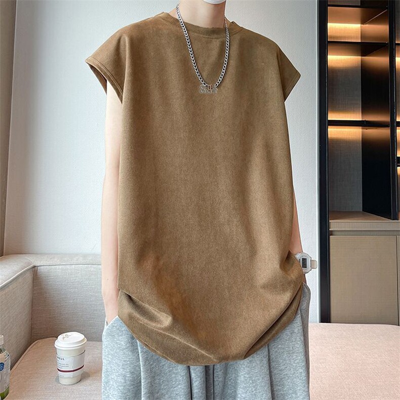 可设48小时发货支持抖音得物来样二开240克重磅美式麂皮绒背心t恤，男装背心/马甲，电商A486