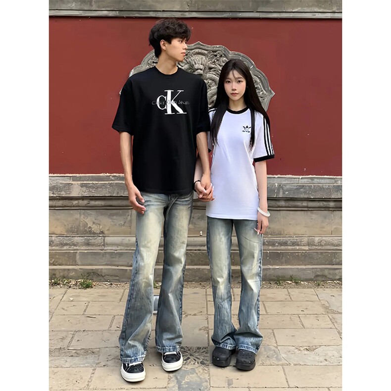 AK2104-P48美式高街修身显瘦水洗微喇直筒牛仔裤,女装休闲裤,星座617A-2