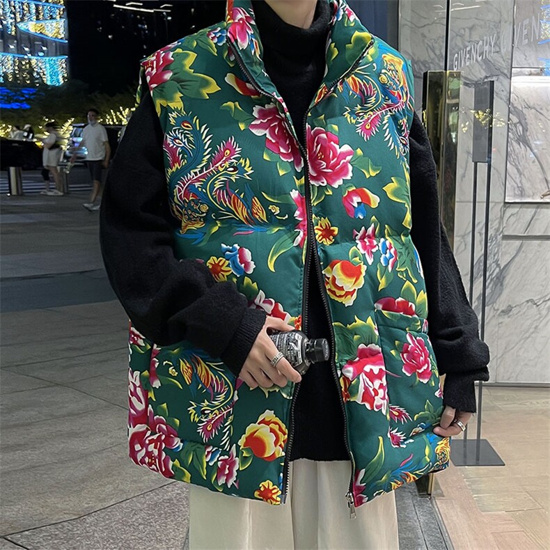M3风东北大花棉马甲外套大码宽松加厚保暖外衣坎肩背心演出服,女装马甲,星座115A(原星座507）