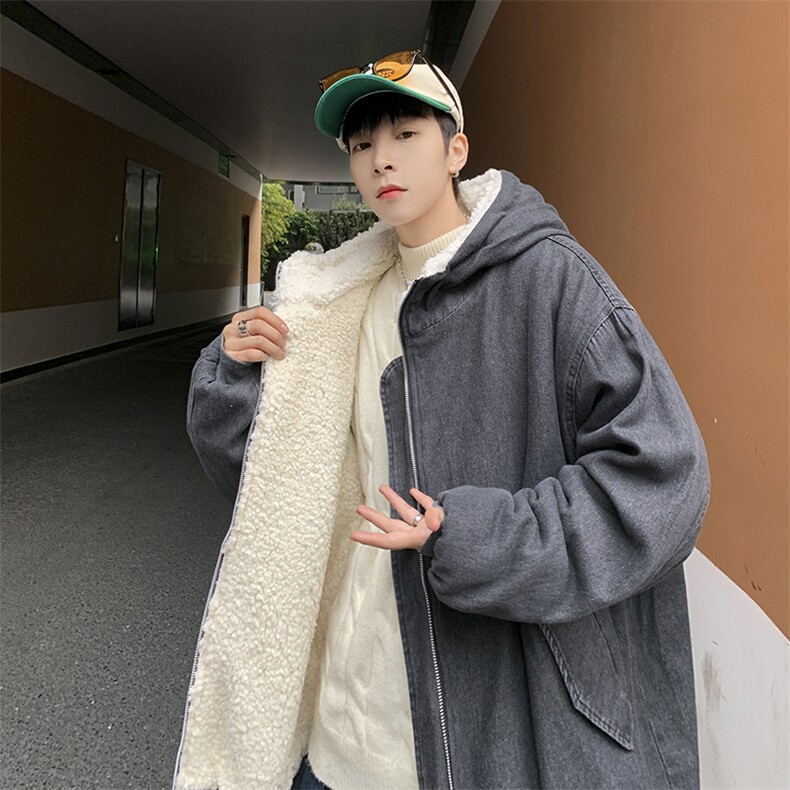 高品质字母印花休闲牛仔连帽羊羔毛棉衣A161-MY516-P145控165,男装棉衣,电商A161-2