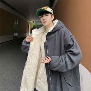 高品质字母印花休闲牛仔连帽羊羔毛棉衣A161-MY516-P145控165图片