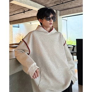 WY10155-特P48 控88新款连帽贝壳绣花麦穗提花大码男宽松情侣卫衣图片