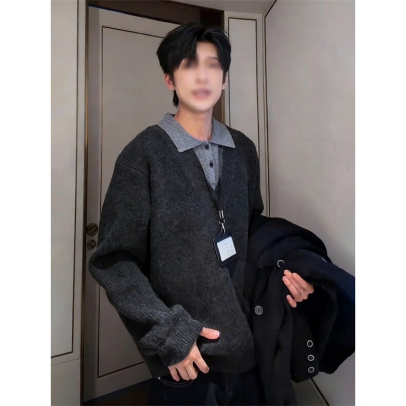 1506/QMY850/P57翻领假二件拼色毛衣,男装针织衫/毛衣,星座1506