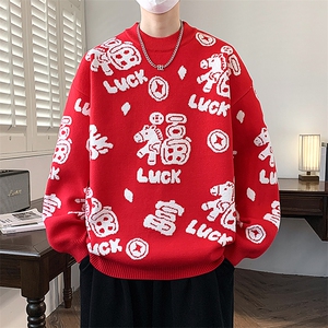 马年红色毛衣冬季男士毛衣加厚针织打底衫休闲保暖毛线衣M730-P60,红色蜜露搭配兰蔻小黑瓶能图片