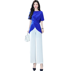 高端职业套装女薄款2024夏季新款时尚气质女神范垂感阔腿裤两件套，女装套装/套裙，凝聚力