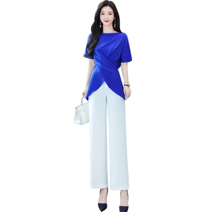 高端职业套装女薄款2024夏季新款时尚气质女神范垂感阔腿裤两件套图片