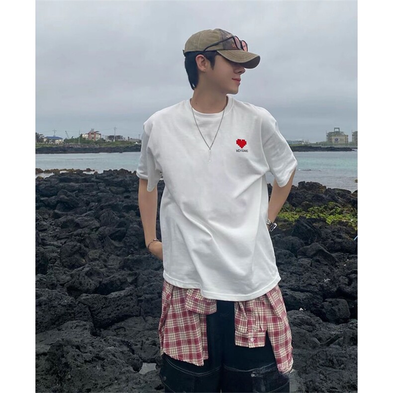抖音得物210克现货宽松纯棉美式潮牌印花落肩袖纯棉T恤AT21103,男装T恤,电商A443