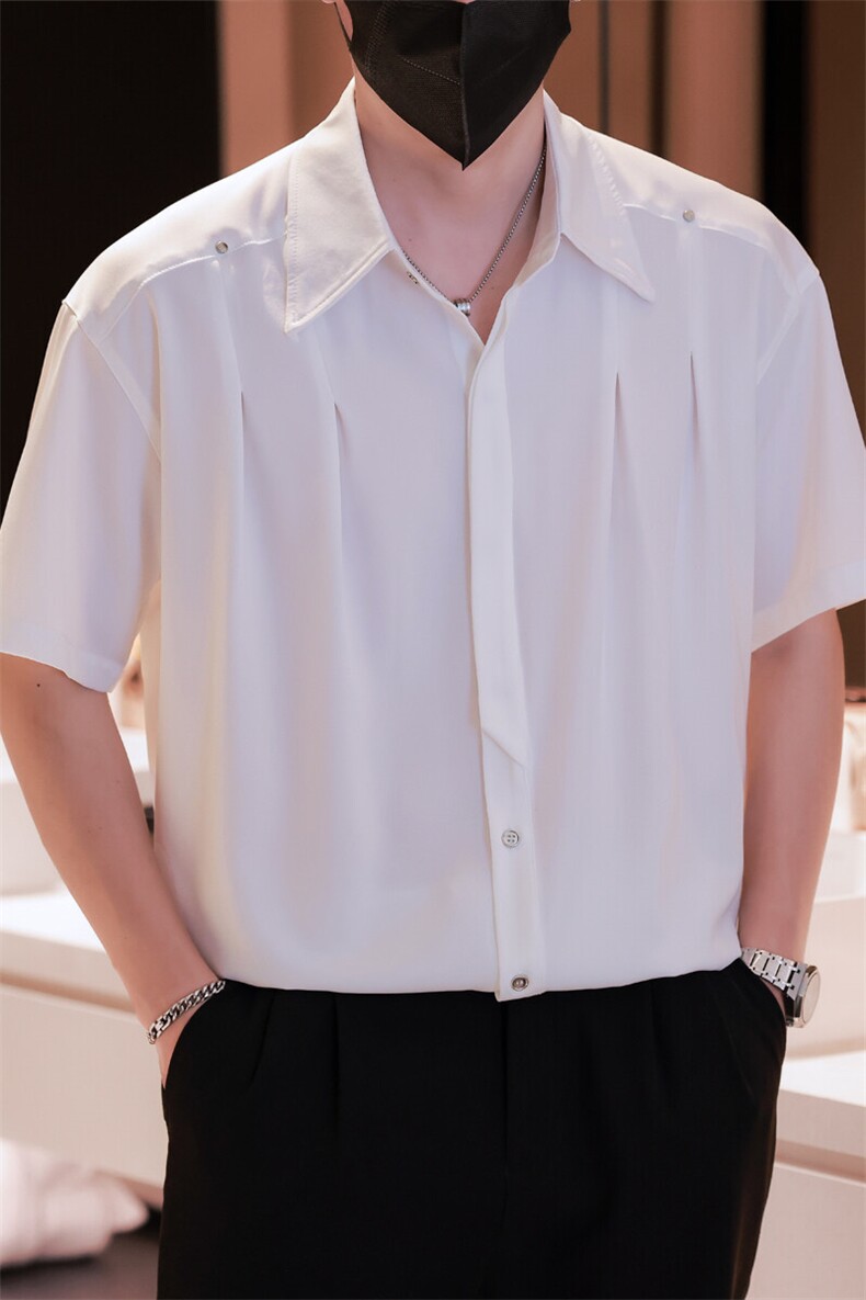小伙立领纯色衬衫男休闲宽松风刺绣衬衣轻熟风A236-82573-P55,男装衬衫,电商A236