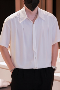 小伙立领纯色衬衫男休闲宽松风刺绣衬衣轻熟风A236-82573-P55图片