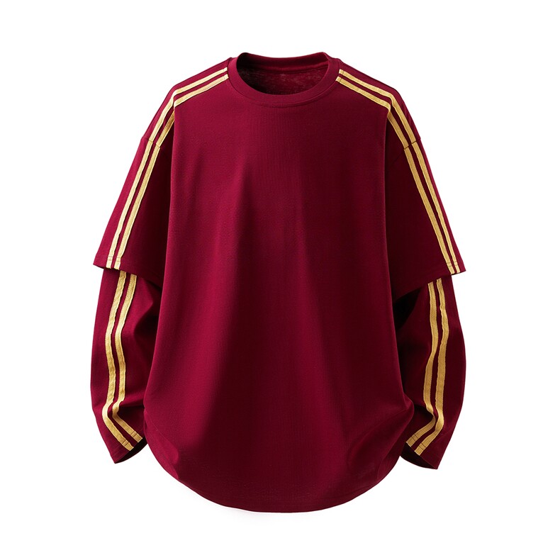 可二开假二件袖子织带设计纯色大码M-5XL长袖T恤男CX78112P42控68，男装T恤，星座227-7