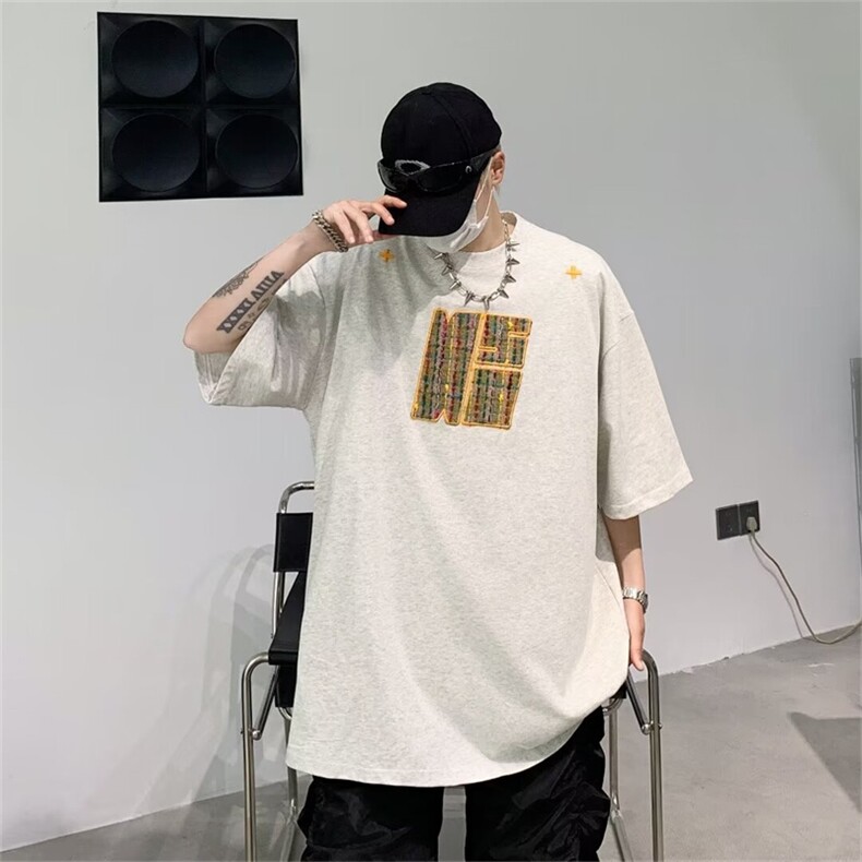 C409-P352024夏季潮牌百搭圆领上衣美式潮牌宽松短袖t恤男现货,男装T恤,星座512-6