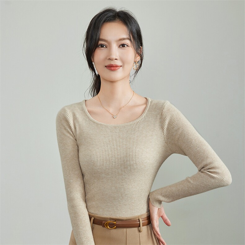 法式百搭圆领羊毛针织衫女套头长袖保暖修身2024冬季新款羊绒毛衣,针织衫/毛衣,硕诚羊绒