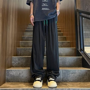 冰丝速干冲锋裤男生薄款ins潮宽松直筒抽绳运动休闲工装长裤夏季图片