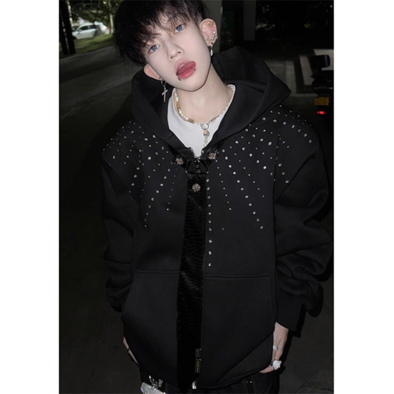 细闪烫钻连帽卫衣开衫外套WY113特P68,女装短外套,星座908-1