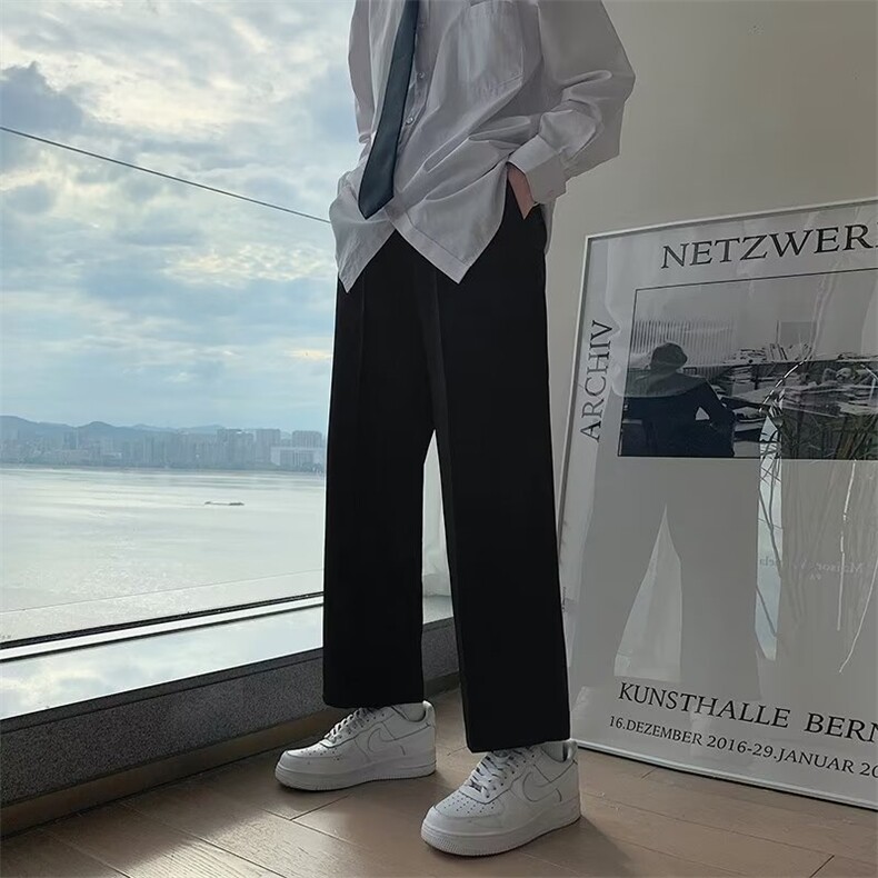 小众设计感裤子高级感黑色西裤宽松直筒休闲九分裤K4034-P30,男装休闲裤,星座512-2
