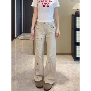 AK2339-P60辣妹牛仔裤女修身微喇多口袋工装马蹄裤子图片
