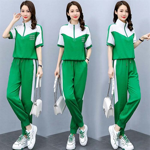 休闲时尚运动服套装2025新款女装夏款妈妈短袖漂亮减龄洋气两件套,女装套装/套裙,韩宇舍